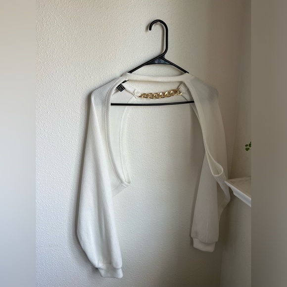 shein bolero shoulder shrug jacket shawl long sleeve cardigan with chain size m - Picture 2 of 3